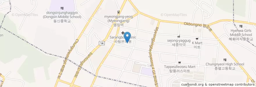 Mapa de ubicacion de 안성유치원 en Güney Kore, Busan, 동래구, 명장동.