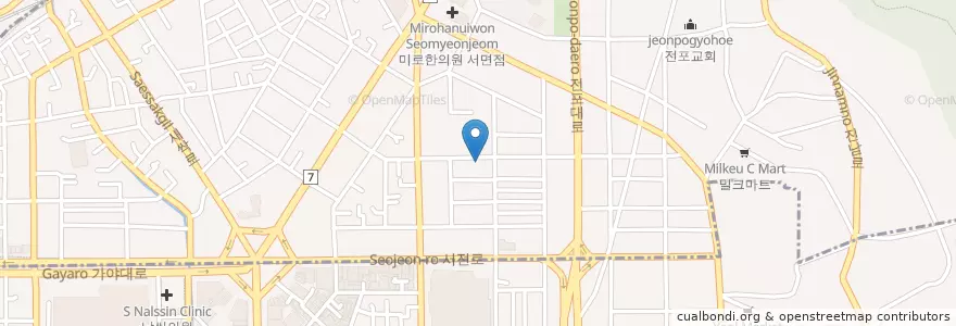 Mapa de ubicacion de 전포유치원 en 大韓民国, 釜山, 釜山鎮区, 田浦洞.