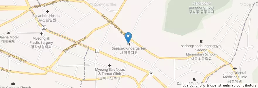 Mapa de ubicacion de 새싹유치원 en Zuid-Korea, Busan, 사하구, 당리동.