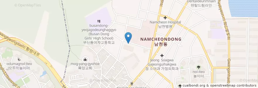 Mapa de ubicacion de 천사유치원 en Korea Selatan, 부산, 수영구, 남천동.
