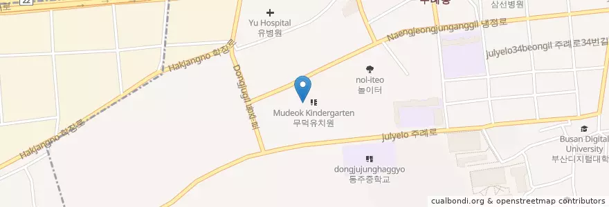 Mapa de ubicacion de 무덕유치원 en 大韓民国, 釜山, 沙上区, 周禮洞.