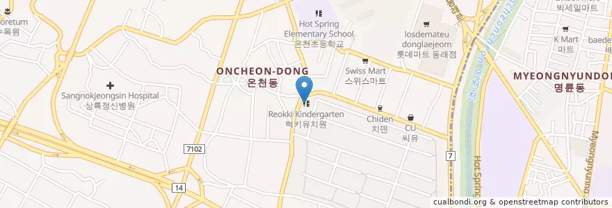 Mapa de ubicacion de Reokki Kindergarten en South Korea, Busan, Dongnae-Gu, Oncheon-Dong.