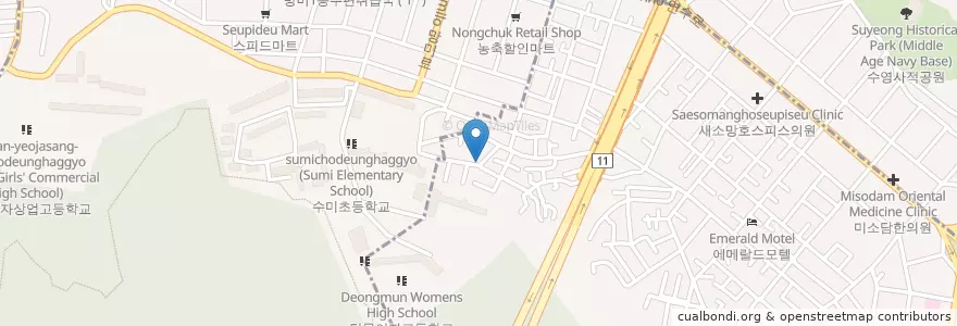 Mapa de ubicacion de 나은유치원 en Korea Selatan, 부산, 수영구, 광안동, 망미동.