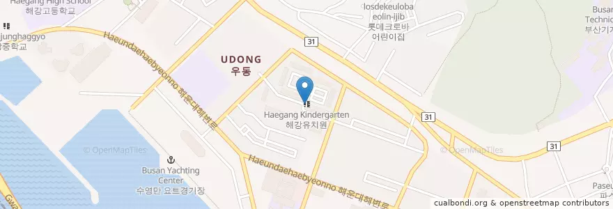 Mapa de ubicacion de 해강유치원 en كوريا الجنوبية, بسان, 해운대구, 우동.
