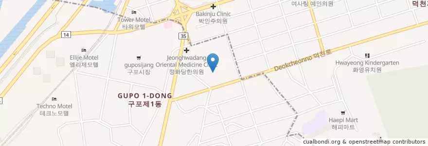 Mapa de ubicacion de 덕천유치원 en Korea Selatan, 부산, 북구, 덕천동.
