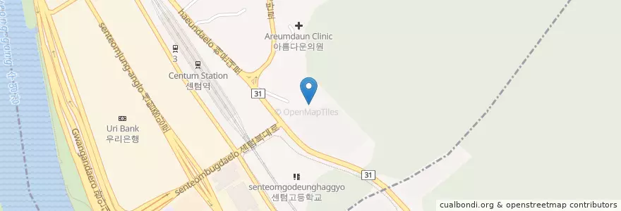 Mapa de ubicacion de 숲속유치원 en 大韓民国, 釜山, 海雲台区, 佑洞, 栽松洞.