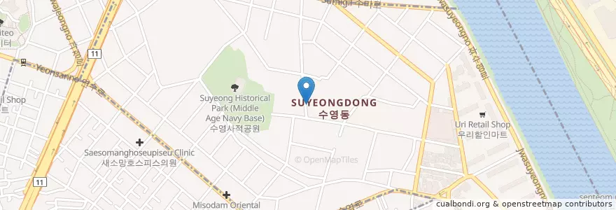 Mapa de ubicacion de 성도마유치원 en 대한민국, 부산, 수영구, 수영동.