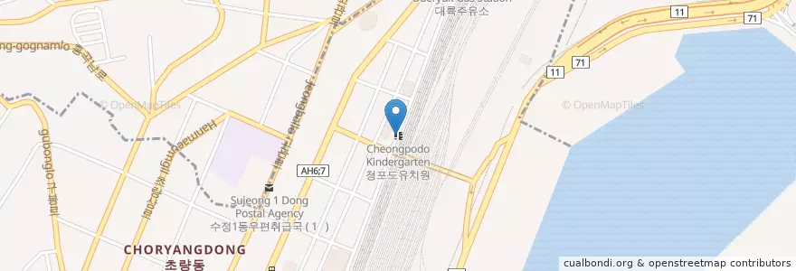 Mapa de ubicacion de 청포도유치원 en كوريا الجنوبية, بسان, 동구, 초량동.