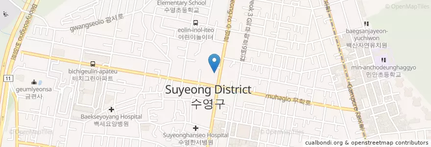 Mapa de ubicacion de 금련사유치원 en Coreia Do Sul, Busan, 수영구, 광안동.
