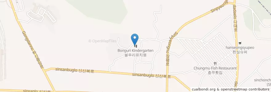 Mapa de ubicacion de Bonguri Kindergarten en South Korea, Busan, Saha-Gu, Sinpyeong-Dong.