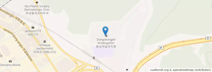 Mapa de ubicacion de 동성제일유치원 en 대한민국, 부산, 해운대구, 우동.