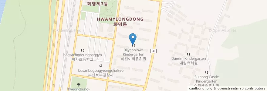 Mapa de ubicacion de 비젼이화유치원 en Zuid-Korea, Busan, 북구, 화명동.