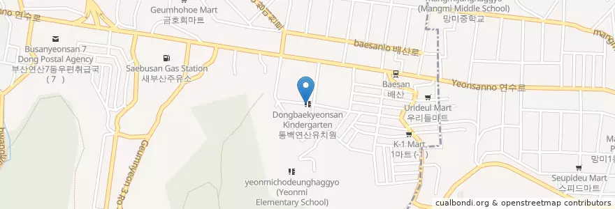 Mapa de ubicacion de Dongbaekyeonsan Kindergarten en South Korea, Busan, Yeonje-Gu, Yeonsan-Dong.