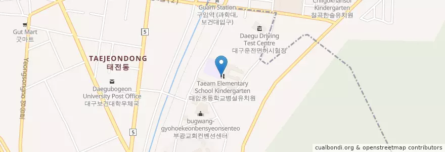 Mapa de ubicacion de Taeam Elementary School Kindergarten en South Korea, Daegu, Buk-Gu, Taejeon-Dong.
