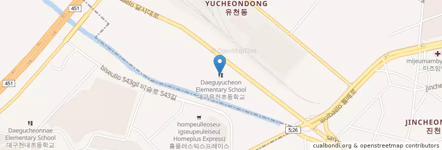 Mapa de ubicacion de 대구유천초등학교병설유치원 en 대한민국, 대구, 달서구, 진천동.