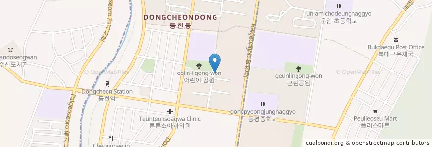 Mapa de ubicacion de 한림유치원 en Güney Kore, Daegu, 북구, 구암동, 동천동.