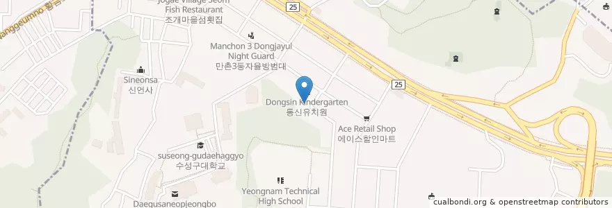 Mapa de ubicacion de 동신유치원 en Zuid-Korea, Daegu, 수성구, 만촌동.