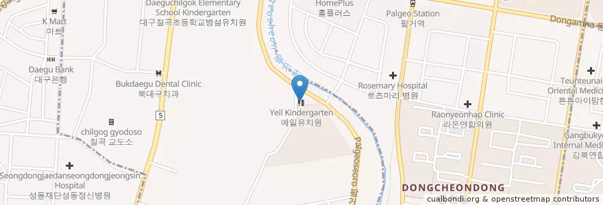 Mapa de ubicacion de 예일유치원 en 대한민국, 대구, 북구, 동천동.