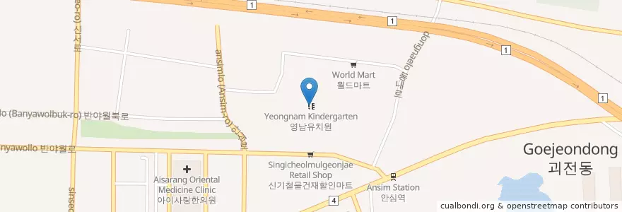 Mapa de ubicacion de 영남유치원 en Coreia Do Sul, Daegu, 동구, 안심동.