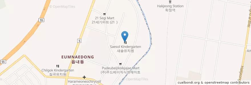 Mapa de ubicacion de 새솔유치원 en 대한민국, 대구, 북구, 국우동.