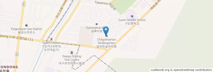 Mapa de ubicacion de 한솔유치원 en Corea Del Sud, Daegu, 북구, 구암동, 태전동.