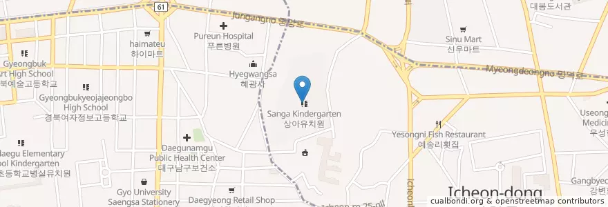 Mapa de ubicacion de 상아유치원 en Südkorea, Daegu, Nam-Gu, Icheon-Dong.