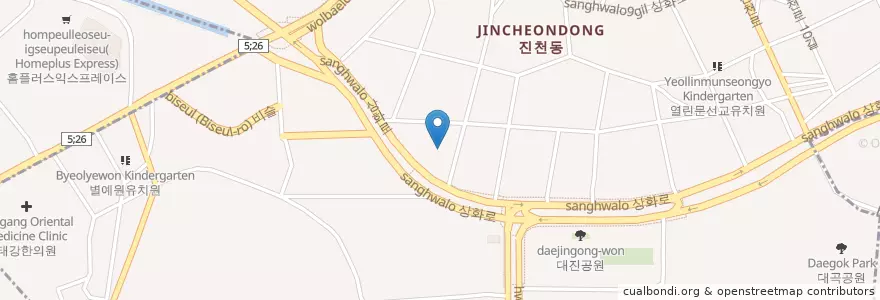 Mapa de ubicacion de Jincheon Kindergarten en South Korea, Daegu, Dalseo-Gu, Jincheon-Dong.