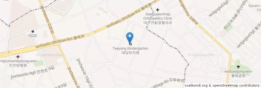 Mapa de ubicacion de 태양유치원 en Coreia Do Sul, Daegu, 달서구, 진천동.