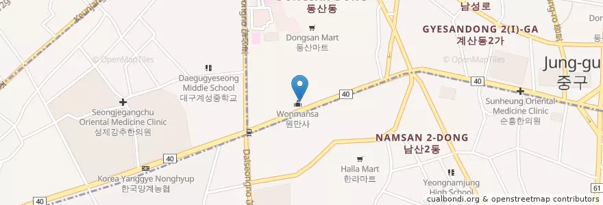 Mapa de ubicacion de 원만사유치원 en 대한민국, 대구, 중구, 성내동.