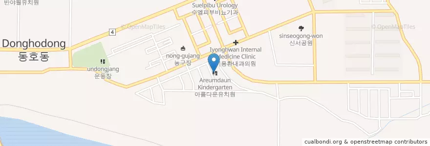 Mapa de ubicacion de 아름다운유치원 en Coreia Do Sul, Daegu, 동구, 안심동.