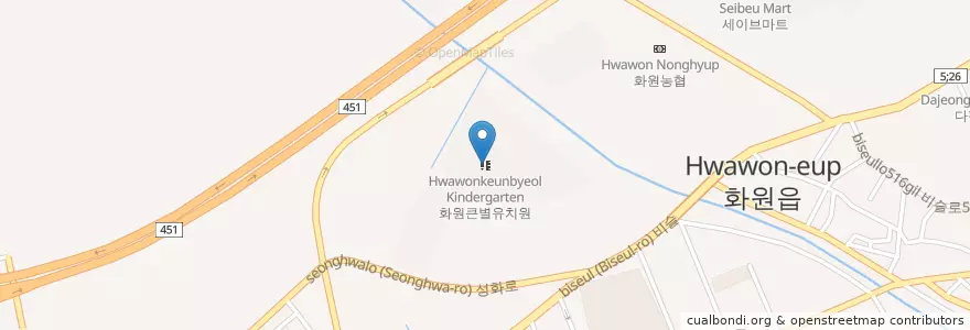 Mapa de ubicacion de 화원큰별유치원 en Corea Del Sud, Daegu, 달성군, 화원읍.
