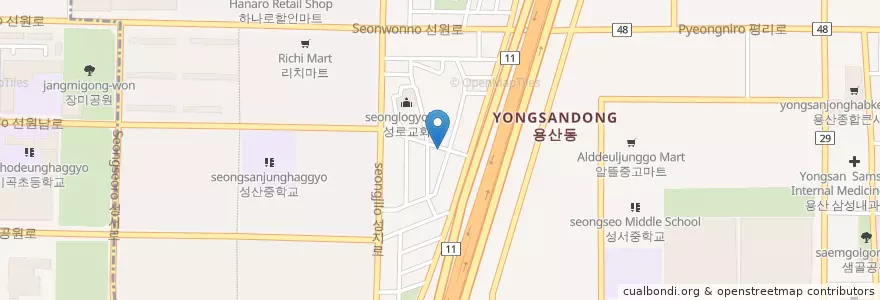 Mapa de ubicacion de 자연과학유치원 en Corée Du Sud, Daegu, 달서구, 용산동.