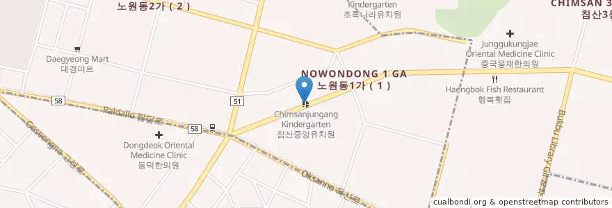 Mapa de ubicacion de 침산중앙유치원 en Zuid-Korea, Daegu, 북구, 노원동.