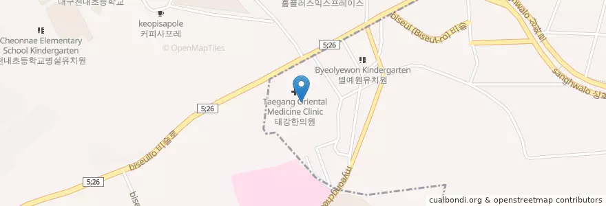 Mapa de ubicacion de 대곡가야유치원 en Korea Selatan, Daegu, 달성군, 진천동, 화원읍.