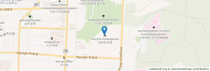 Mapa de ubicacion de 연희유치원 en کره جنوبی, 인천, 서구, 연희동.