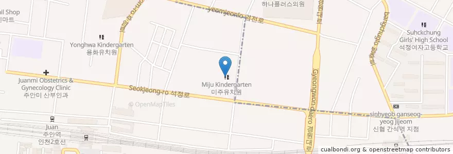 Mapa de ubicacion de 미주유치원 en Corée Du Sud, Inchon, 미추홀구, 남동구.