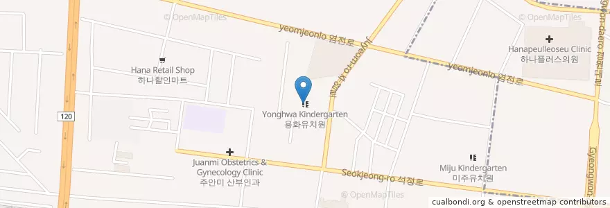 Mapa de ubicacion de 용화유치원 en Korea Selatan, 인천, 미추홀구.
