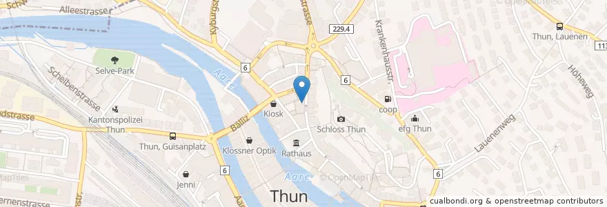 Mapa de ubicacion de City Thai Restaurant en Suiza, Berna, Verwaltungsregion Oberland, Verwaltungskreis Thun, Thun.