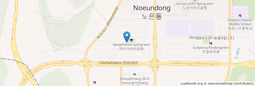 Mapa de ubicacion de 노은유치원 en 대한민국, 대전, 유성구, 노은동, 온천동.