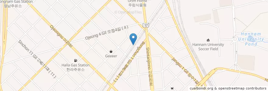 Mapa de ubicacion de 한밭유치원 en 대한민국, 대전, 대덕구, 오정동.