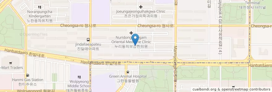 Mapa de ubicacion de 누리유치원 en 大韓民国, 大田, 西区, 월평동.