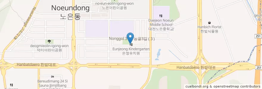 Mapa de ubicacion de 은정유치원 en 대한민국, 대전, 유성구, 노은동, 온천동.