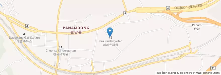 Mapa de ubicacion de 리라유치원 en 대한민국, 대전, 동구, 판암동.