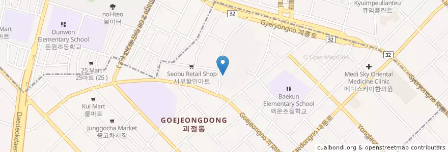 Mapa de ubicacion de 톰지유치원 en Güney Kore, 대전, 서구, 괴정동, 탄방동.
