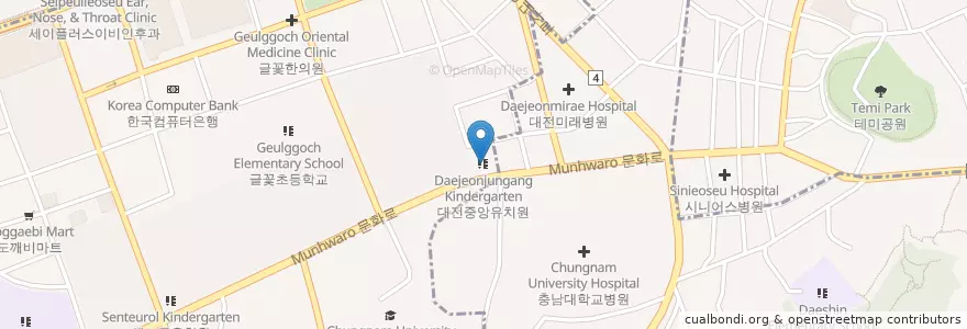 Mapa de ubicacion de 대전중앙유치원 en Coreia Do Sul, Daejeon, 중구, 문화동.
