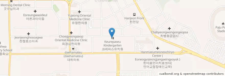 Mapa de ubicacion de 크레파스유치원 en Республика Корея, Кёнгидо, Пхаджу, 금촌2동.
