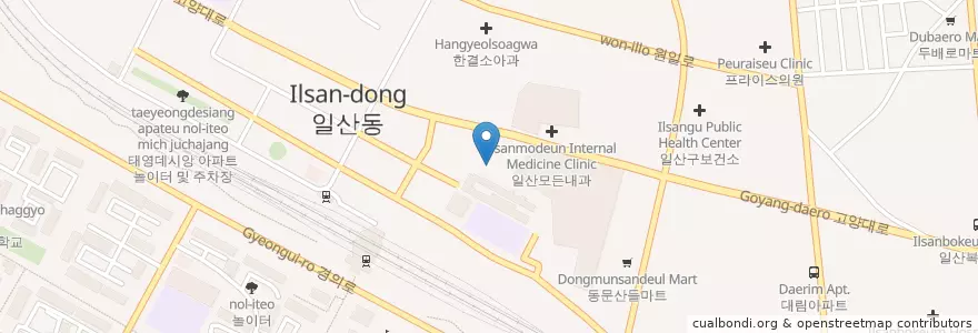 Mapa de ubicacion de 한미유치원 en Südkorea, Gyeonggi-Do, 고양시, 일산동구, 일산서구.