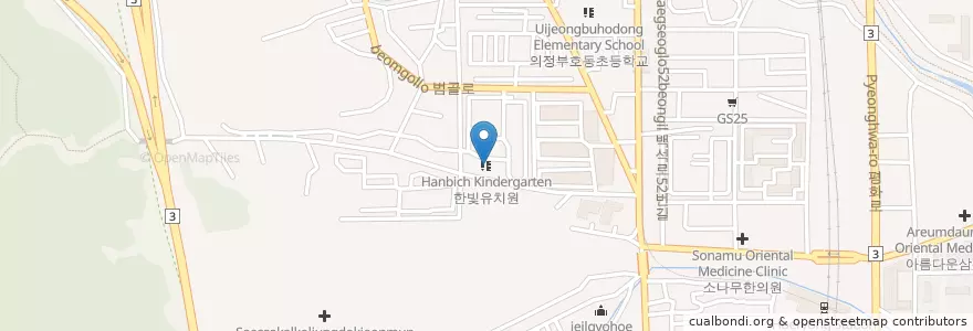 Mapa de ubicacion de 한빛유치원 en 대한민국, 경기도, 의정부시.