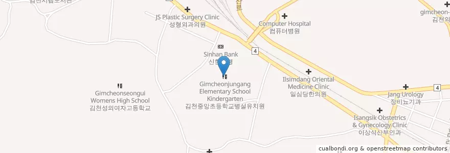 Mapa de ubicacion de 김천중앙초등학교병설유치원 en 大韓民国, 慶尚北道, 金泉市.
