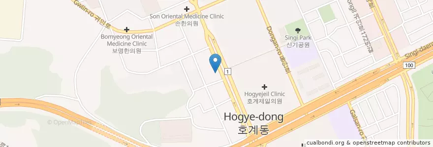 Mapa de ubicacion de 예그랑유치원 en Республика Корея, Кёнгидо, 안양시, 동안구, 호계동.